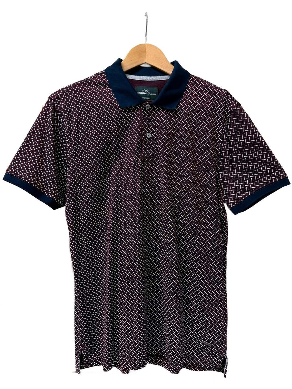 Rodd & Gunn Polo Golf Shirt M Burgundy Diamond Plate Tire Tread Print Sports Fit